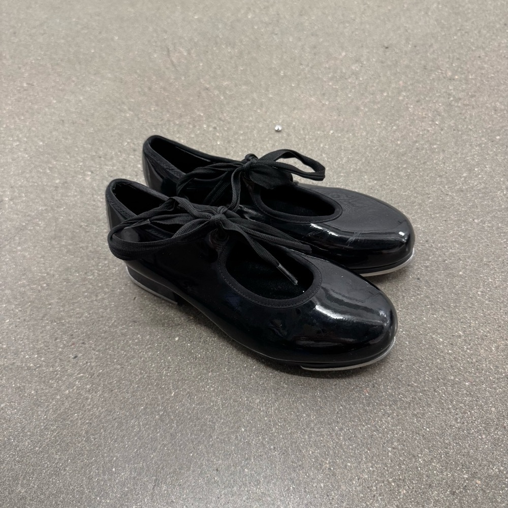 Bloch Black Tap Dance Shoes Patent Leather Flats Girls Size 13